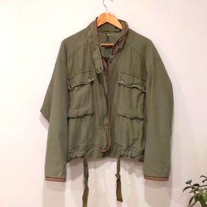 Free People Bomber Military Jacket Boho Embroidered 100% Cotton